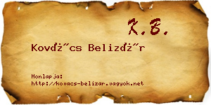 Kovács Belizár névjegykártya